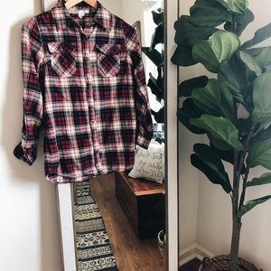 Red Plaid Flannel Long Sleeve Top